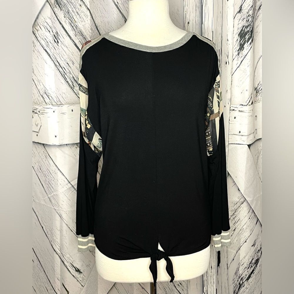 Anthropologie Tiny Black and Sheer Long Sleeve Top XS
